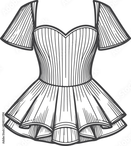 Gril dress drawing fashion illustration with long short Vector Template.