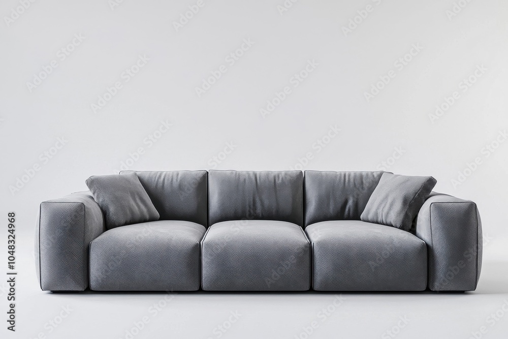 Modern gray sofa in a living room setting with a bright background Modern gray sofa in a living room setting with a bright background