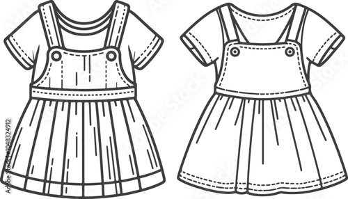 Gril dress drawing fashion illustration with long short Vector Template.