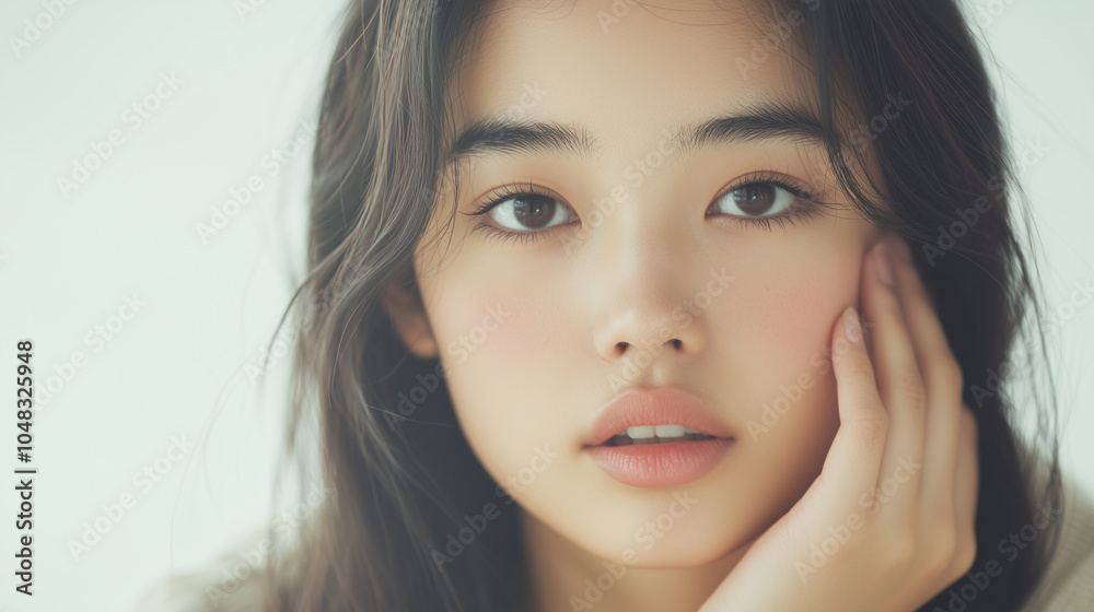 Close Up of Young Asian Woman Appreciating Natural Beauty Close Up of Young Asian Woman Appreciating Natural Beauty