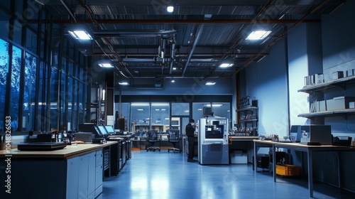 Testing lab with calibration equipment lighting for technical workspace