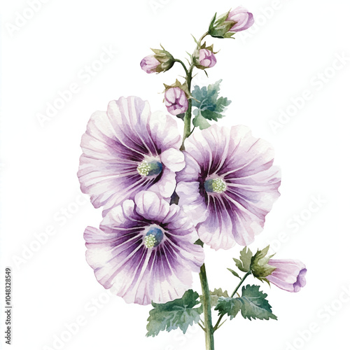 Hollyhock flower watercolor clipart illustration