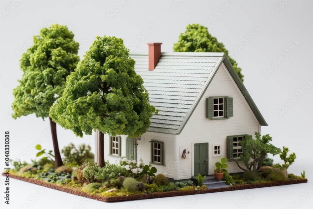 The image features a close-up of a detailed miniature home surrounded by lush green trees, highlighting the intricate design of the house amidst a vibrant natural setting. The image features a close-up of a detailed miniature home surrounded by lush green trees, highlighting the intricate design of the house amidst a vibrant natural setting.