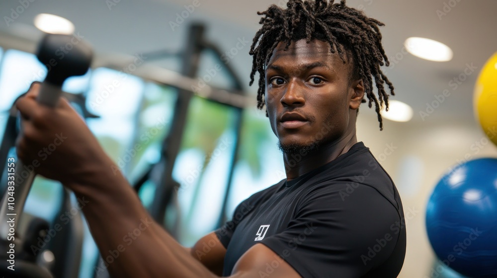Muscular Man with Dreadlocks Working Out in a Gym Muscular Man with Dreadlocks Working Out in a Gym
