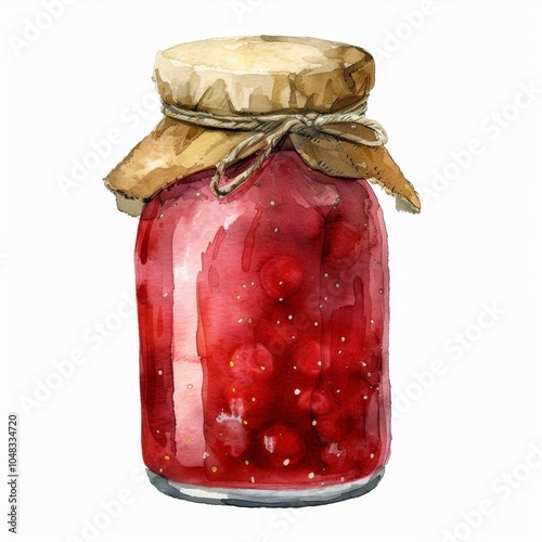rhubarb fruit jam jar in watercolor style, isolated on white. ai generated
