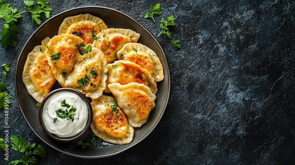 Golden Dumplings Served with Creamy Dipping Sauce Golden Dumplings Served with Creamy Dipping Sauce