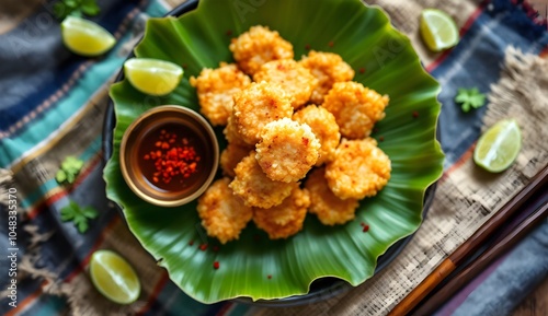 Burmese Fried Sticky Rice (A Kyaw Tamin) Served with Lime and Dipping Sauce photo