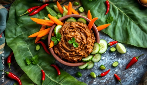 Burmese Ngapi Thohk Fermented Fish Dip with Fresh Vegetables (Burmese Cuisine) photo