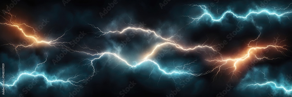 Fototapeta premium Thunder light Black and turquoise smoke cloud Realistic lightning glowing