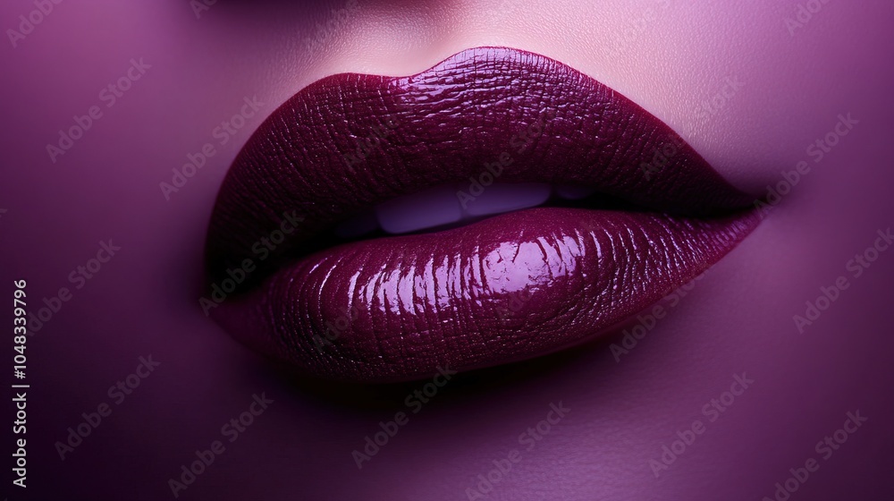 Close-up of a classic purple lipstick against a bold purple background Close-up of a classic purple lipstick against a bold purple background