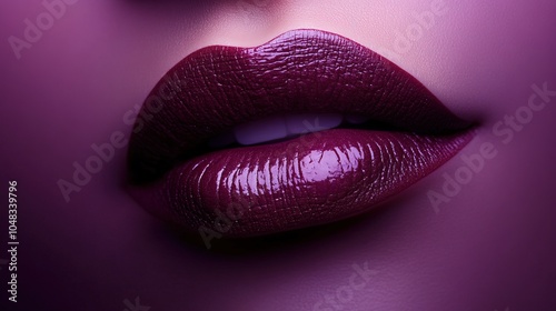 Close-up of a classic purple lipstick against a bold purple background