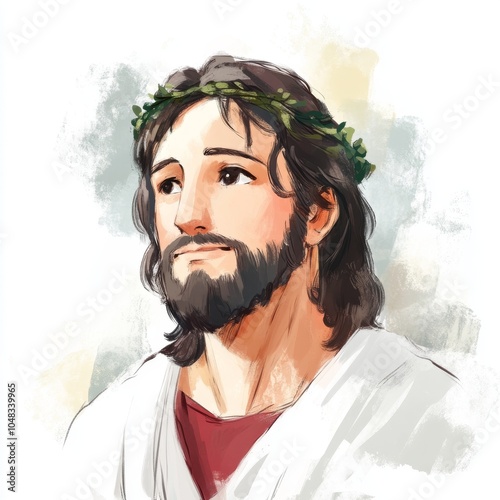 jesus in prayer watercolor painting of the son of god on earth photo