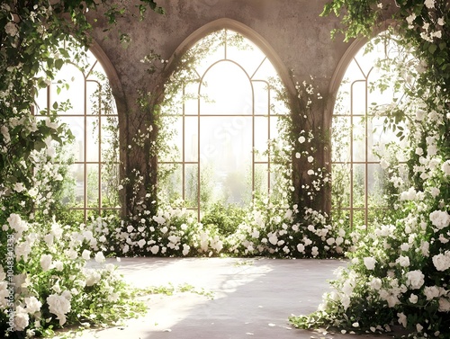 An enchanting wedding backdrop with lush greenery generative AI 