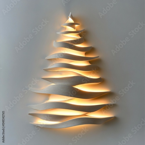 Decorative wall art resembling a Christmas tree with warm lighting in a modern interior setting photo