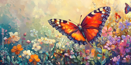 Monarch Butterfly Resting on Vibrant Flowers in Sunlight