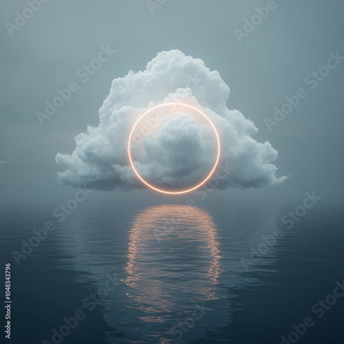A stunning sunset over calm waters with clouds reflecting vibrant colors in a...