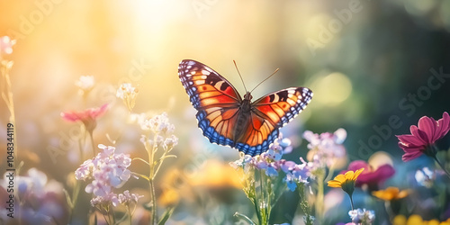 Wallpaper Mural Monarch Butterfly Resting on Vibrant Flowers in Sunlight Torontodigital.ca
