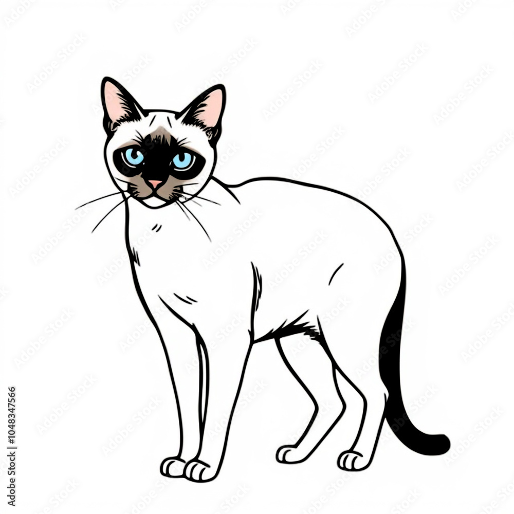 Obraz premium minimal continuous line drawing of a Siamese cat