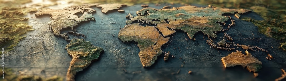 A detailed, textured map of the world, displaying continents and oceans, emphasizing a realistic perspective. A detailed, textured map of the world, displaying continents and oceans, emphasizing a realistic perspective.
