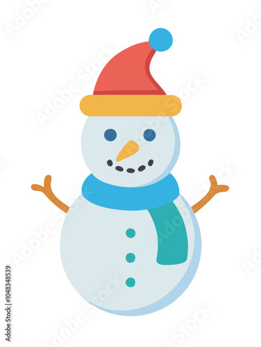a simple, cartoon-style illustration of a snowman. The snowman has two large snowballs stacked on top of each other to form its body and head
