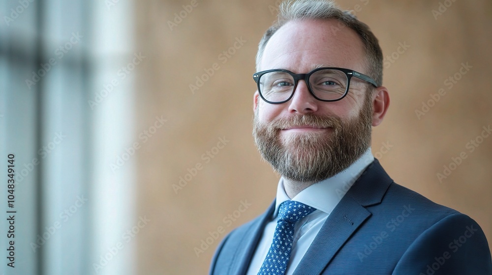 Fototapeta premium Professional Man Smiling in a Modern Office Setting