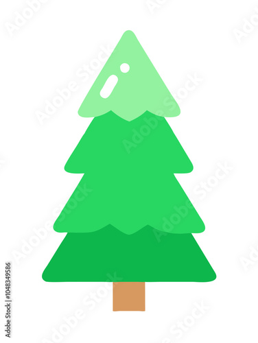 a simple illustration of a green pine tree. The tree has a triangular shape with three layers of green branches, each layer slightly darker than the one above it