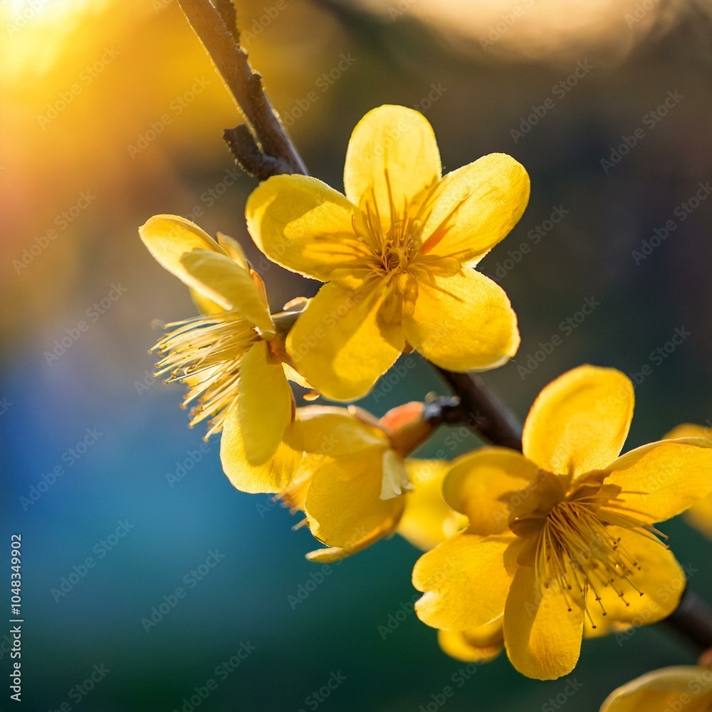 Fototapeta premium Close-up of Yellow Apricot Blossoms with Dreamy Bokeh Background