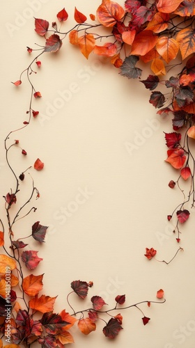 Autumn leaves arranged on a light background create a natural frame for seaso...