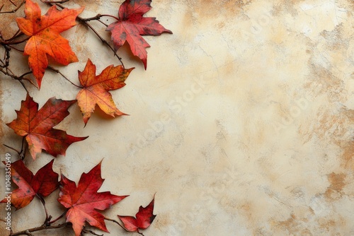 Autumn leaves arranged on a textured surface creating a seasonal decoration