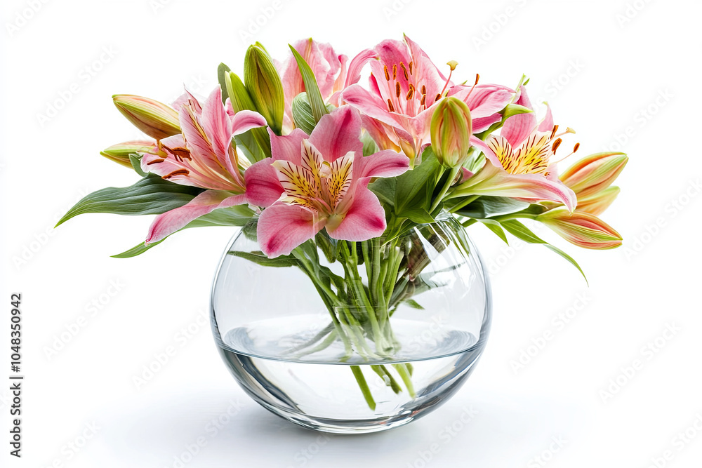 Glass vase with fresh flowers on a white background Glass vase with fresh flowers on a white background