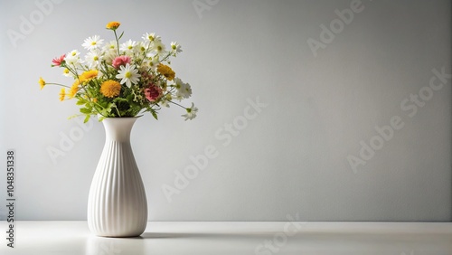 Fototapeta Naklejka Na Ścianę i Meble -  Tilted angle white vase with flowers conceptual still life