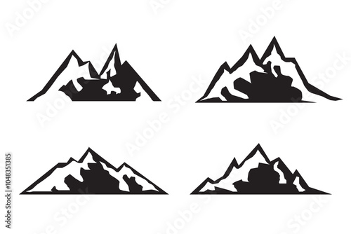 set of mountains with the silhouettes of mountains mountain icons set