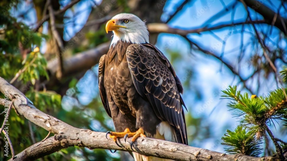 Bald Eagle Perched Majestically on Tree Branch Bald Eagle Perched Majestically on Tree Branch