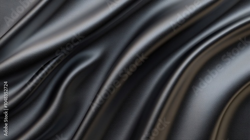 The image showcases a smooth, luxurious black fabric with elegant folds and a shiny texture, highlighting its rich and sophisticated appearance.