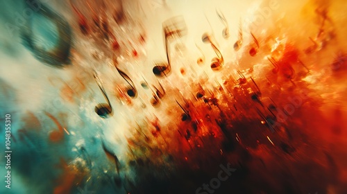 Abstract musical notes on a ochestra blurred background photo