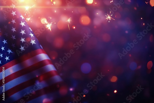 Celebratory display with American flag and sparkling lights during a festive ...