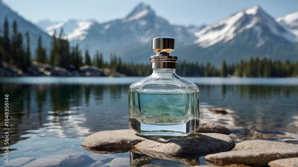 Elegant Cosmetic Bottle by Alpine Lake with Mountain Reflections Elegant Cosmetic Bottle by Alpine Lake with Mountain Reflections