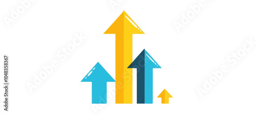 Bright, upward arrows in blue and yellow represent growth and success. Ideal for business and finance visuals highlighting progress and achievements.