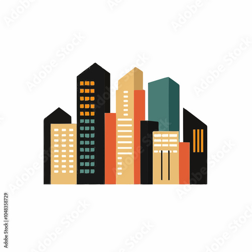 Colorful cityscape logo with abstract buildings in warm tones, representing urban growth and analytical studies.
