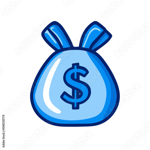 Simple flat icon of a money bag in blue tones, symbolizing wealth, savings, and financial security. Ideal for finance-related content.