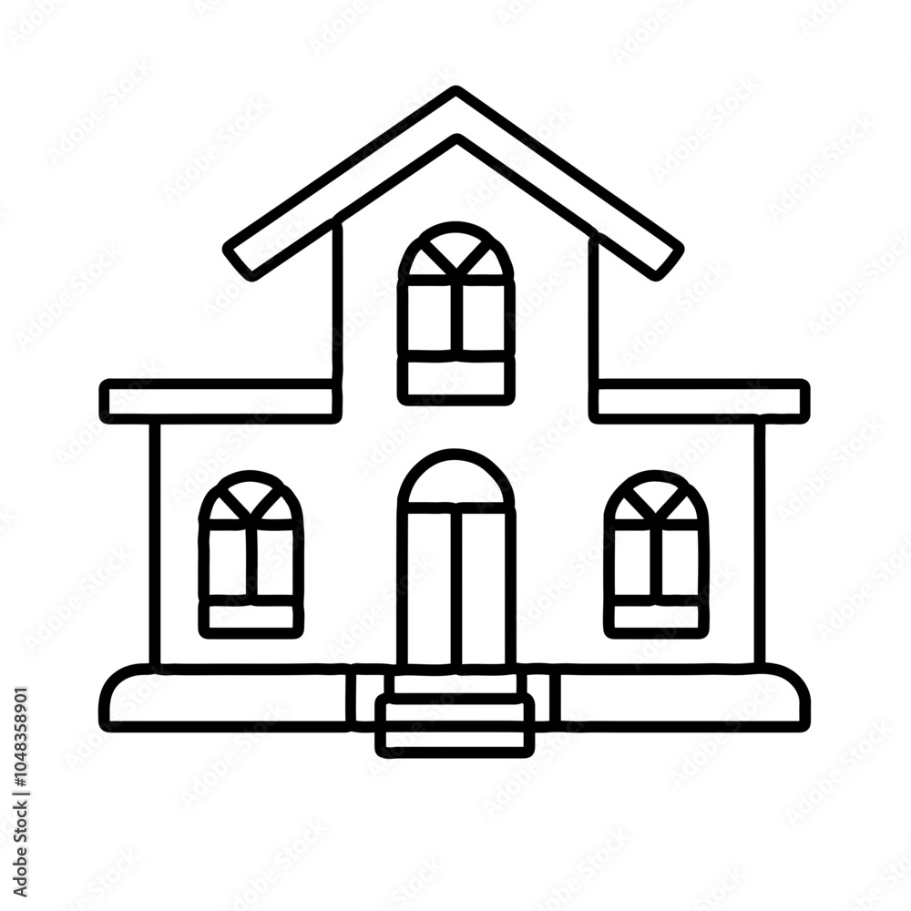 Simple architecture icon with clean outline, depicting a house structure with defined windows and doors in a minimalist, monochromatic style. Simple architecture icon with clean outline, depicting a house structure with defined windows and doors in a minimalist, monochromatic style.