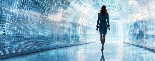 Businesswoman Walking Through a Digital Environment