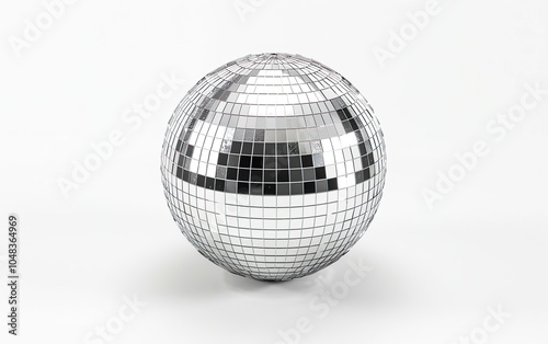 Nostalgic polished silver mirror disco ball from 2000s on white background, y2k nostalgia past millennium era. Metallic shiny lustrous gleaming sterling reflective elegant timeless retro-futurism photo