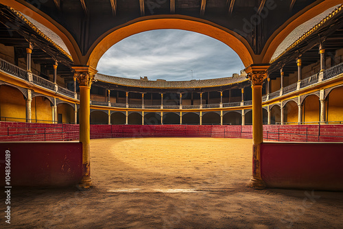 Empty round bullfight arena in Spain. Spanish bullring for traditional performance of bullfight photo