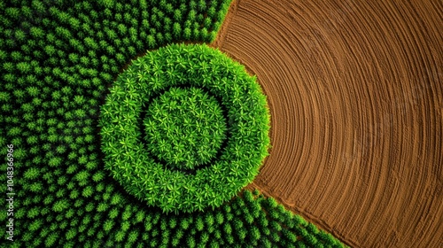 Aerial View of Green Crop Pattern and Brown Soil