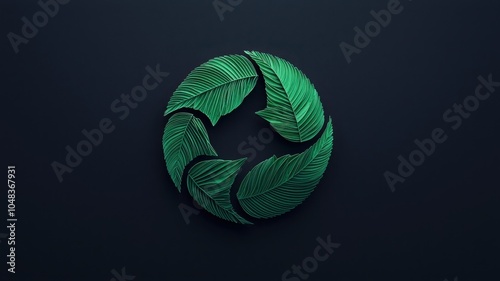 A circular logo featuring green leaves, symbolizing nature, eco-friendliness, and sustainability on a dark background. photo