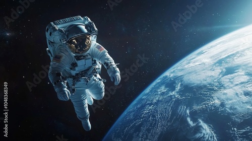 Fototapeta Naklejka Na Ścianę i Meble -  Spacewalk: Astronaut conducting a spacewalk outside the International Space Station