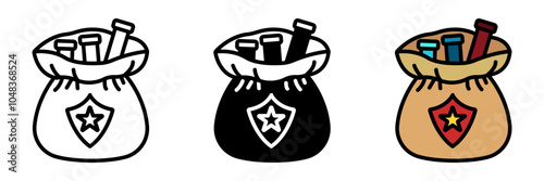 Inventory Icon, A virtual storage for carrying items, weapons, or power-ups collected throughout the game, essential for character progress.