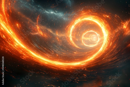 Vibrant cosmic spiral with glowing nebula swirls in deep space photo