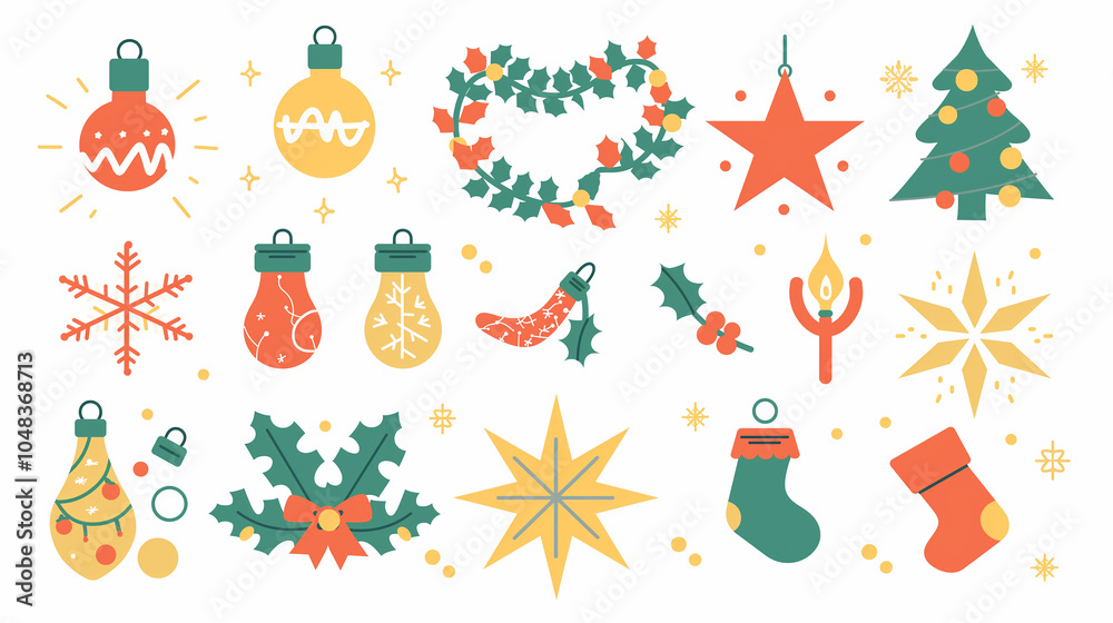 Naklejka premium Christmas Ornaments, Decorations, and Festive Elements